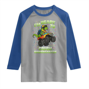 Back To School Boy Dinosaur Raglan Shirt I Am Ready To Crush Kindergarten TS14 Sport Gray Royal Print Your Wear