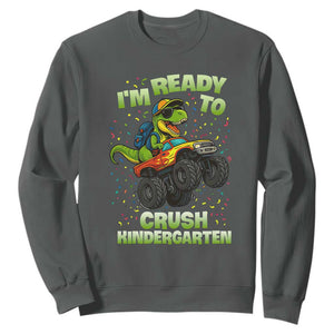 Back To School Boy Dinosaur Sweatshirt I Am Ready To Crush Kindergarten TS14 Dark Heather Print Your Wear