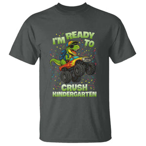 Back To School Boy Dinosaur T Shirt I Am Ready To Crush Kindergarten TS14 Dark Heather Print Your Wear