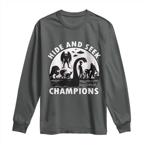 Hide And Seek Champions Long Sleeve Shirt Funny Cryptid Cryptozoology TS14 Dark Heather Print Your Wear