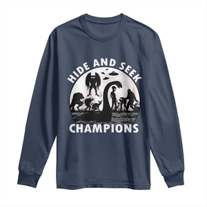 Hide And Seek Champions Long Sleeve Shirt Funny Cryptid Cryptozoology TS14 Navy Print Your Wear
