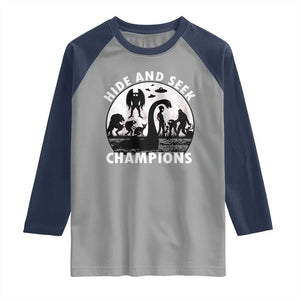 Hide And Seek Champions Raglan Shirt Funny Cryptid Cryptozoology TS14 Sport Gray Navy Print Your Wear