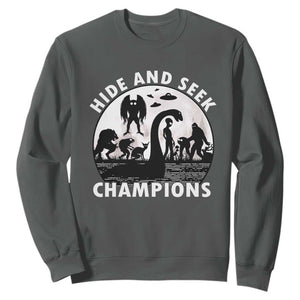 Hide And Seek Champions Sweatshirt Funny Cryptid Cryptozoology TS14 Dark Heather Print Your Wear