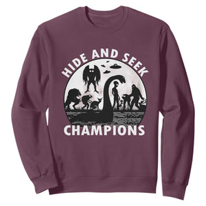 Hide And Seek Champions Sweatshirt Funny Cryptid Cryptozoology TS14 Maroon Print Your Wear