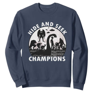 Hide And Seek Champions Sweatshirt Funny Cryptid Cryptozoology TS14 Navy Print Your Wear