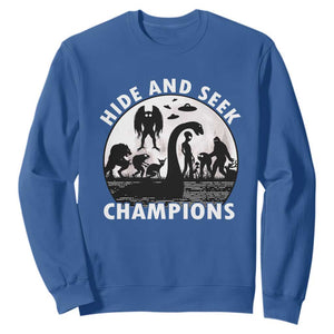 Hide And Seek Champions Sweatshirt Funny Cryptid Cryptozoology TS14 Royal Blue Print Your Wear