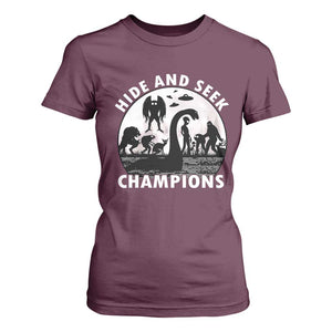 Hide And Seek Champions T Shirt For Women Funny Cryptid Cryptozoology TS14 Maroon Print Your Wear
