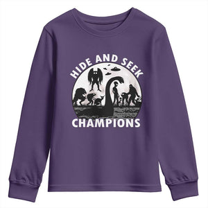 Hide And Seek Champions Youth Sweatshirt Funny Cryptid Cryptozoology TS14 Purple Print Your Wear