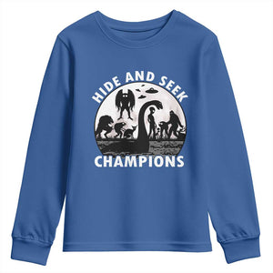 Hide And Seek Champions Youth Sweatshirt Funny Cryptid Cryptozoology TS14 Royal Blue Print Your Wear