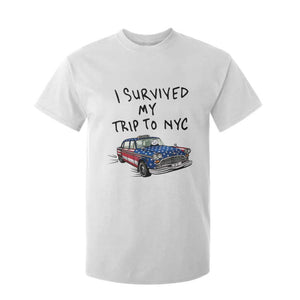I Survived My Trip to NYC T Shirt For Kid Funny New York City USA Flag Taxi Meme Gift