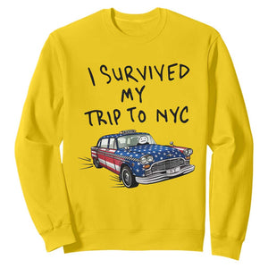I Survived My Trip to NYC Sweatshirt Funny New York City USA Flag Taxi Meme Gift