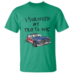 I Survived My Trip to NYC T Shirt Funny New York City USA Flag Taxi Meme Gift