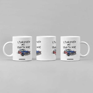 I Survived My Trip to NYC Coffee Mug Funny New York City USA Flag Taxi Meme Gift