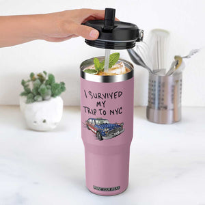 I Survived My Trip to NYC Flip Straw Tumbler Funny New York City USA Flag Taxi Meme Gift