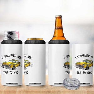 I Survived My Trip to NYC 4 in 1 Can Cooler Tumbler Funny New York City Yellow Taxi Meme Gift