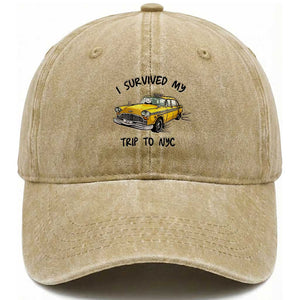 I Survived My Trip to NYC Washed Cotton Baseball Cap Funny New York City Yellow Taxi Meme Gift