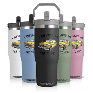 I Survived My Trip to NYC Flip Straw Tumbler Funny New York City Yellow Taxi Meme Gift