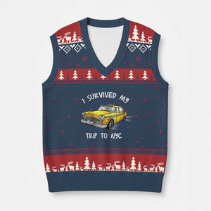I Survived My Trip to NYC V-Neck Knit Sweater Vest Funny New York City Yellow Taxi Meme