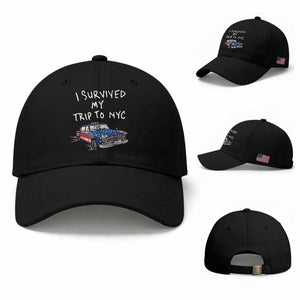 I Survived My Trip to NYC Baseball Cap Funny New York City USA Flag Taxi Meme