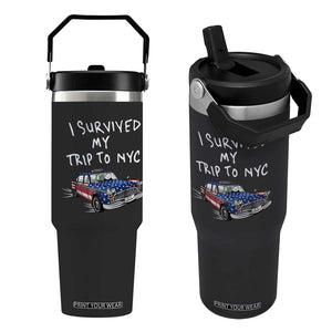 I Survived My Trip to NYC Flip Straw Tumbler Funny New York City USA Flag Taxi Meme