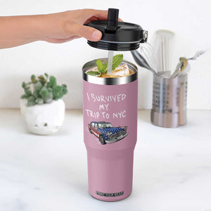 I Survived My Trip to NYC Flip Straw Tumbler Funny New York City USA Flag Taxi Meme