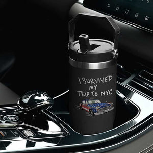 I Survived My Trip to NYC Flip Straw Tumbler Funny New York City USA Flag Taxi Meme