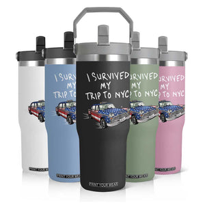 I Survived My Trip to NYC Flip Straw Tumbler Funny New York City USA Flag Taxi Meme