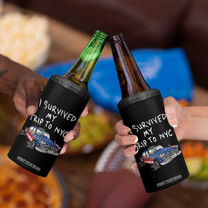 I Survived My Trip to NYC 4 in 1 Can Cooler Tumbler Funny New York City USA Flag Taxi Meme