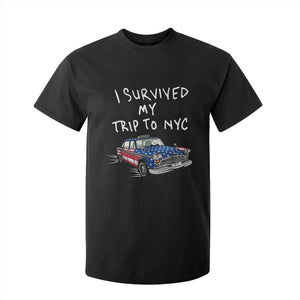 I Survived My Trip to NYC T Shirt For Kid Funny New York City USA Flag Taxi Meme