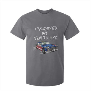 I Survived My Trip to NYC T Shirt For Kid Funny New York City USA Flag Taxi Meme