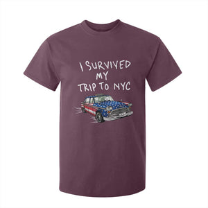 I Survived My Trip to NYC T Shirt For Kid Funny New York City USA Flag Taxi Meme