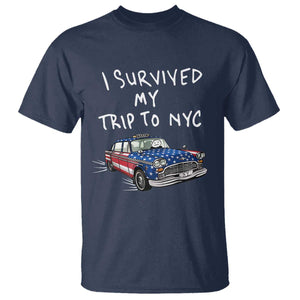 I Survived My Trip to NYC T Shirt Funny New York City USA Flag Taxi Meme