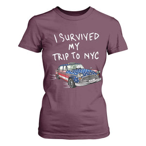 I Survived My Trip to NYC T Shirt For Women Funny New York City USA Flag Taxi Meme