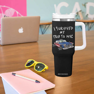 I Survived My Trip to NYC Tumbler With Handle Funny New York City USA Flag Taxi Meme