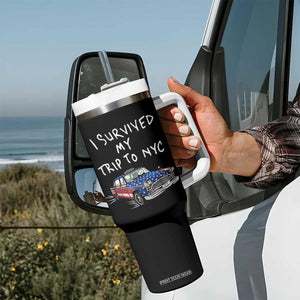 I Survived My Trip to NYC Tumbler With Handle Funny New York City USA Flag Taxi Meme