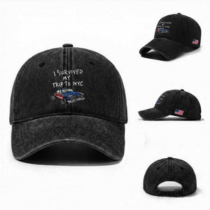 I Survived My Trip to NYC Washed Cotton Baseball Cap Funny New York City USA Flag Taxi Meme