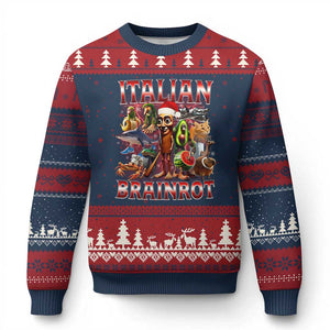 Italian Brainrot Xmas Meme Ugly Christmas Sweater Funny Brain Rot Gen Z Meme TS14 Navy Red Print Your Wear