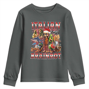 Italian Brainrot Christmas Meme Youth Sweatshirt Funny Brain Rot Gen Z Meme TS14 Dark Heather Print Your Wear
