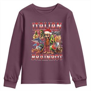 Italian Brainrot Christmas Meme Youth Sweatshirt Funny Brain Rot Gen Z Meme TS14 Maroon Print Your Wear