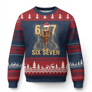 67 Six Seven Italian Brainrot Meme Ugly Christmas Sweater Funny Tung Tung Tung Sahur Xmas TS14 Navy Red Print Your Wear