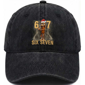 67 Six Seven Italian Brainrot Meme Washed Cotton Baseball Cap Funny Tung Tung Tung Sahur Christmas TS14 Washed Cap Universal Fit Black Print Your Wear