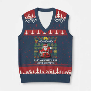 Nakatomi Plaza Xmas V-Neck Knit Sweater Vest Funny Santa Gun Cosplay Xmas TS14 Navy Red Print Your Wear