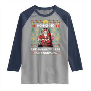 Nakatomi Plaza Christmas Raglan Shirt Funny Santa Gun Cosplay Xmas TS14 Sport Gray Navy Print Your Wear