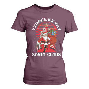 Nakatomi Plaza Christmas T Shirt For Women Yippee Ki Yay Santa Claus TS14 Maroon Print Your Wear