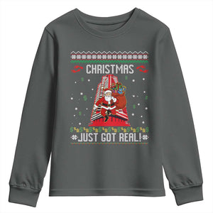 Nakatomi Plaza Christmas Youth Sweatshirt Just Got Real TS14 Dark Heather Print Your Wear