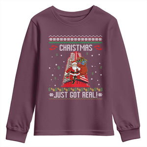 Nakatomi Plaza Christmas Youth Sweatshirt Just Got Real TS14 Maroon Print Your Wear