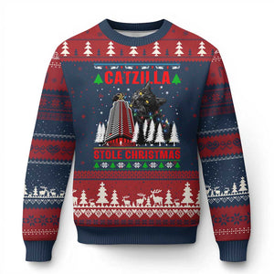 Nakatomi Plaza Xmas Ugly Christmas Sweater Funny Catzilla Monster Xmas TS14 Navy Red Print Your Wear