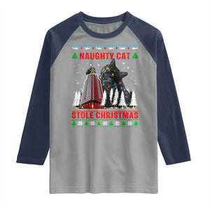 Nakatomi Plaza Christmas Raglan Shirt Funny Naughty Santa Cat Humor TS14 Sport Gray Navy Print Your Wear