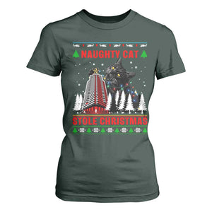 Nakatomi Plaza Christmas T Shirt For Women Funny Naughty Santa Cat Humor TS14 Dark Forest Green Print Your Wear