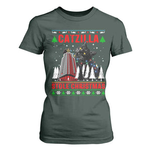 Nakatomi Plaza Christmas T Shirt For Women Funny Catzilla Monster Xmas TS14 Dark Forest Green Print Your Wear